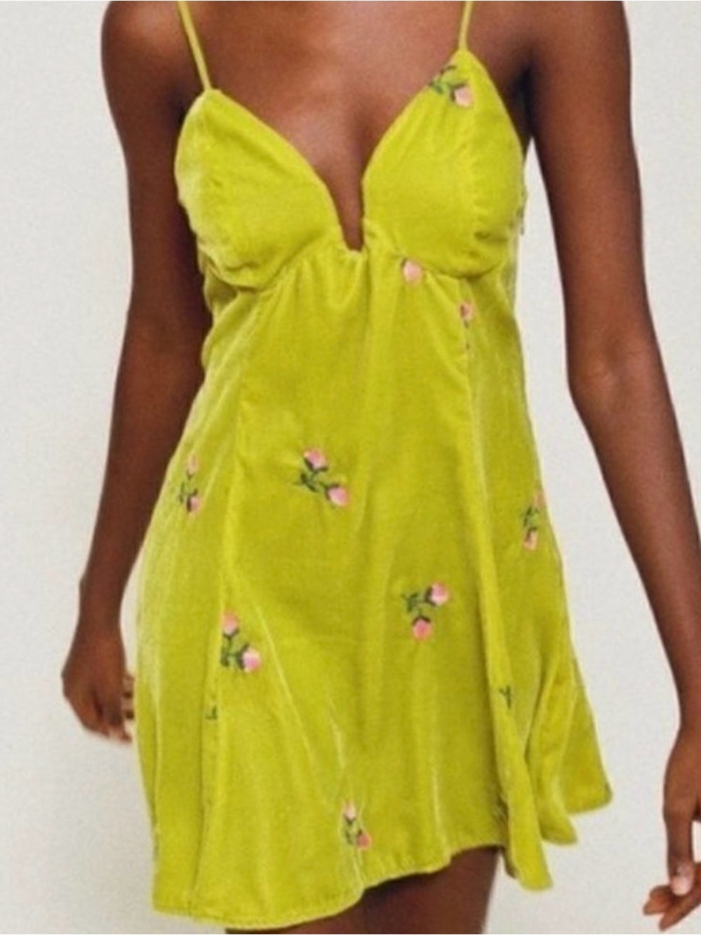 Urban Outfitters Lime Green Floral Velvet Dress